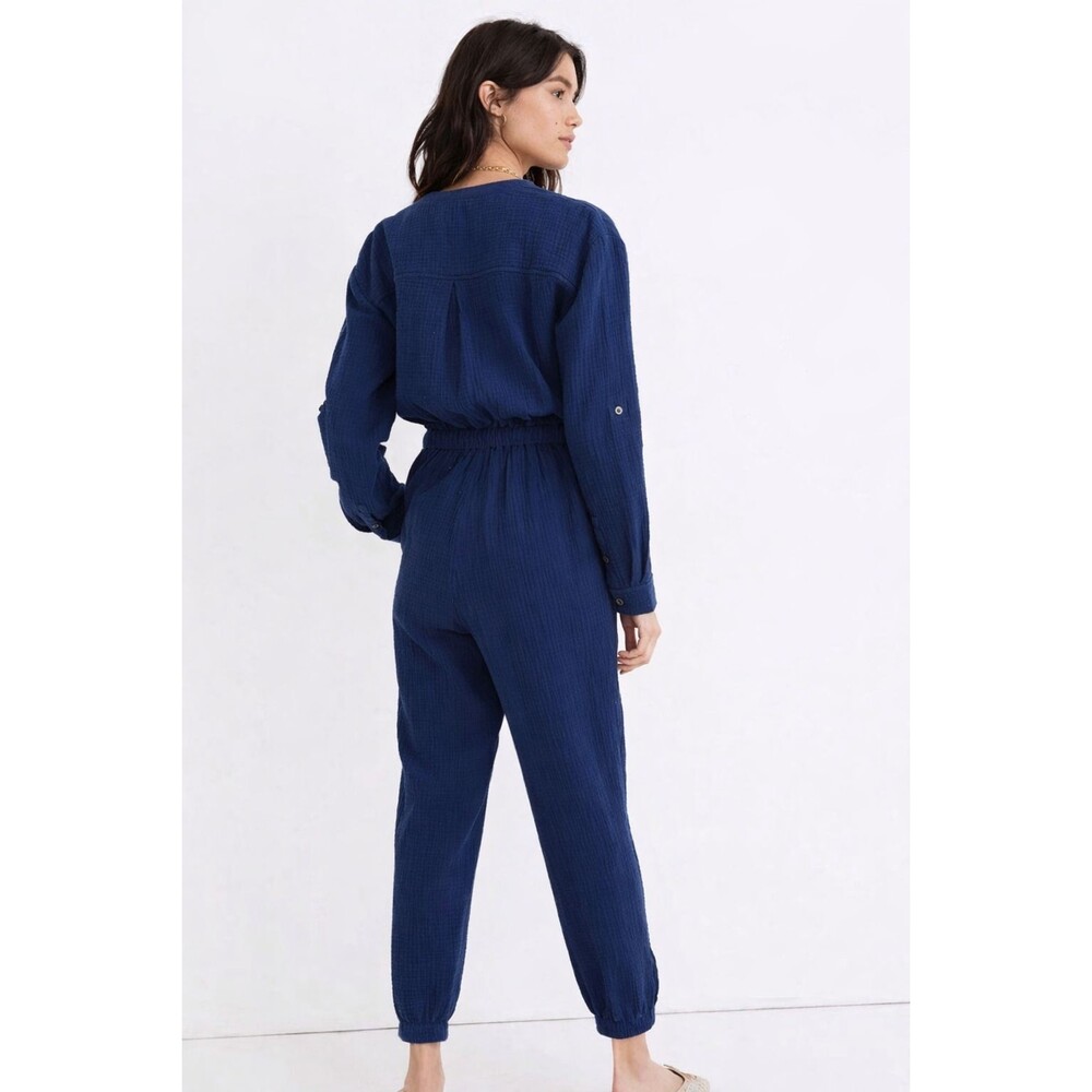 MADEWEL Blue 100% Cotton Jumpsuit Utility Button Front Pockets Women's 14 - Picture 15 of 15